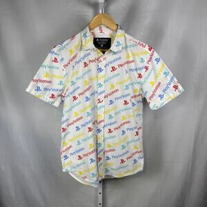 Play Station 100% Cotton Logo Short Sleeve Button Up Shirt Men's Size Me…